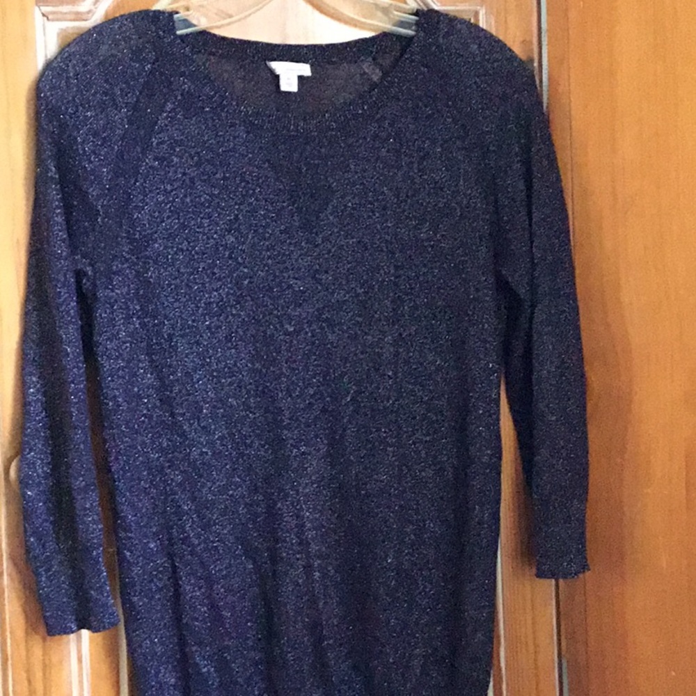 Flirty, Dark blue, crew neck semi sheer top.